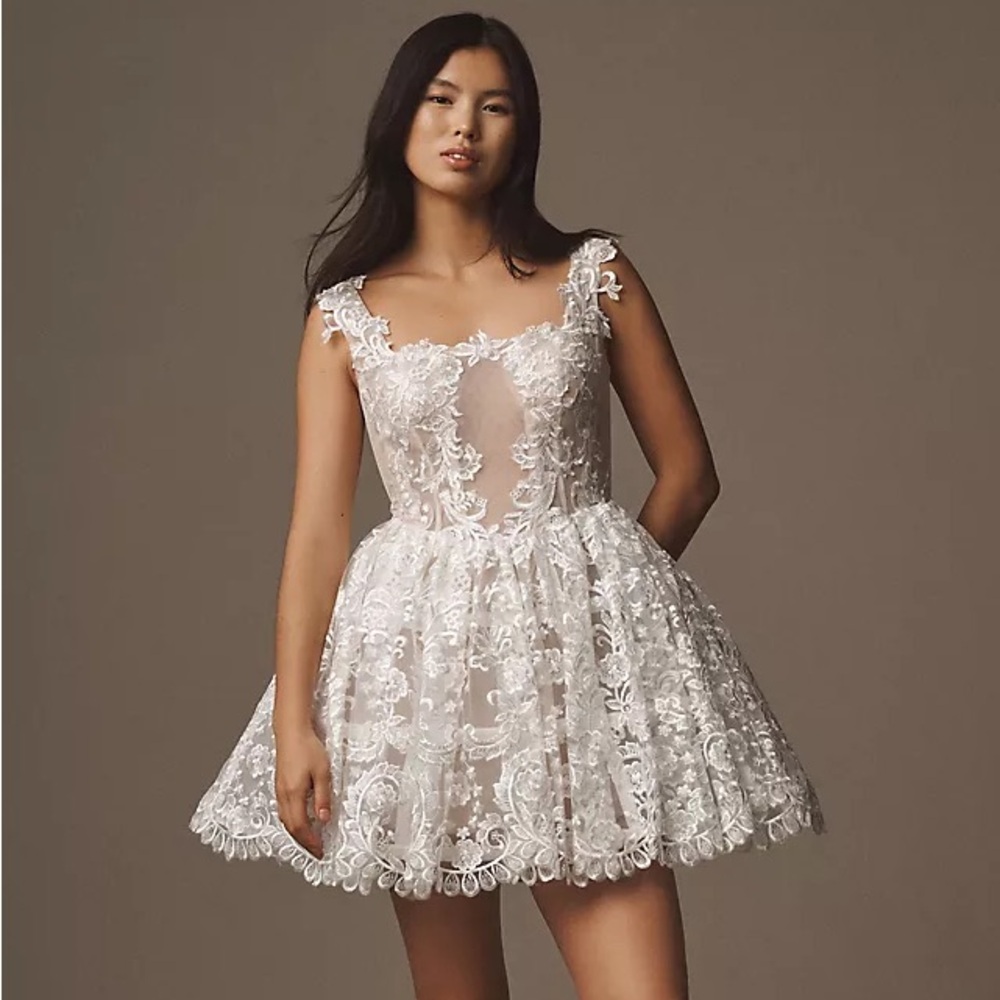 BHLDN Lace Square-Neck Mini Dress Anthropologie